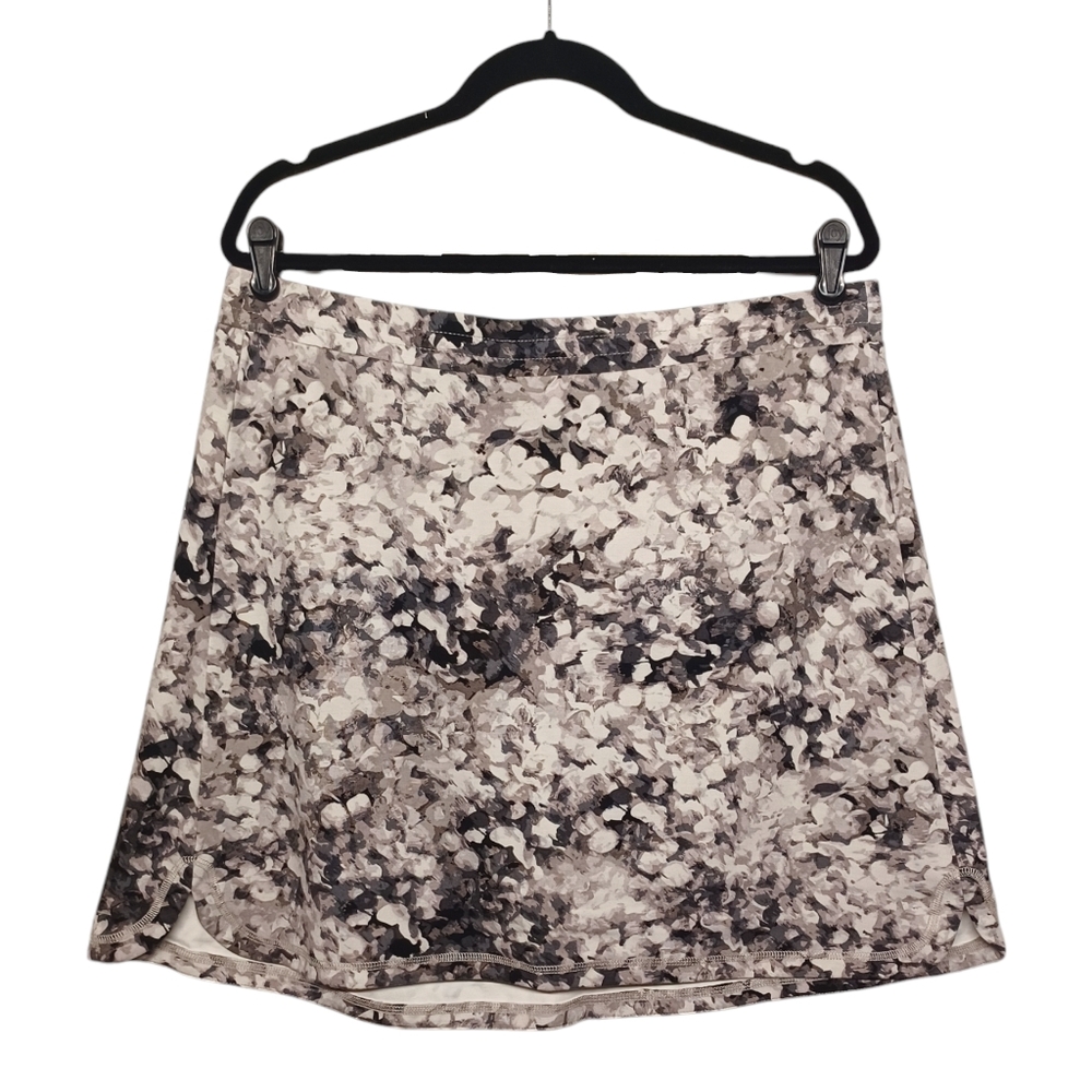 Isaac Mizrahi Live! Gray Black White Floral Mix Print Skort Pull On Skirt Large